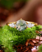 EMBERLY Natural Round Cut Moss Agate Engagement Ring